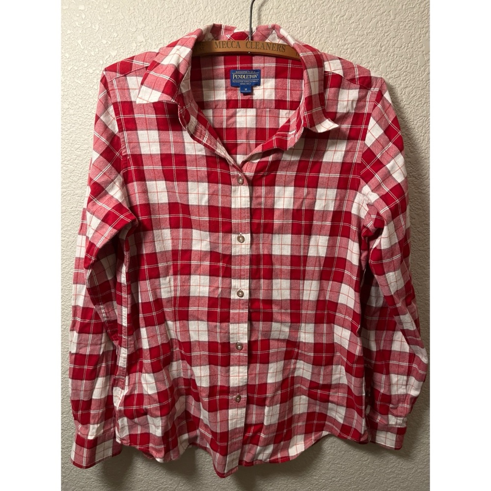 Pendleton 100% Cotton Red Plaid Button Down Women’s Size Medium